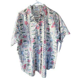 Victoria Jones Vintage 80s Abstract Fish Print Button Up Shirt NWT Plus 2X